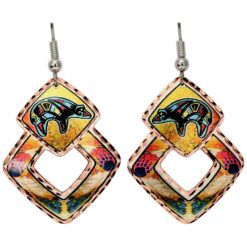 Fetish Bear Earrings with Bright Colors Feather Artwork