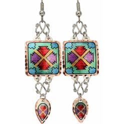 Square Native earrings decorated with silver color wires