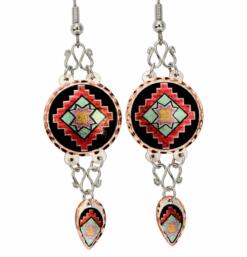Round SW Native American earrings made from copper embellished with silver color wires