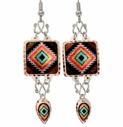 SW Native American earrings made from copper embellished with silver color wires