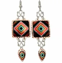 SW Native American earrings made from copper embellished with silver color wires