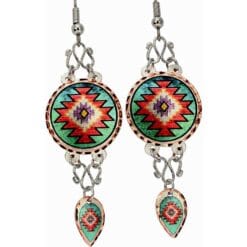 Round colorful SW Native American earrings embellished with wires