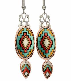 Copper SW Native American earrings decorated with dangle silver color wires