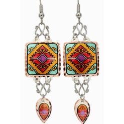 Square colorful SW Native American earrings embellished with wires