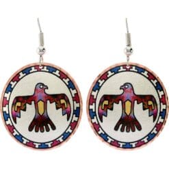 Round colorful Native Thunderbird earrings original and fun to wear