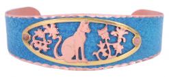 Wholesale handcrafted bracelets, buy sitting cat bracelet delicately cut out in gold and copper