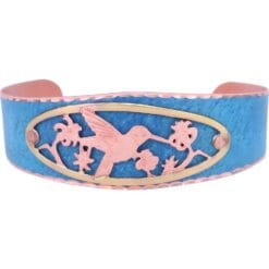 Blue Patina Bracelet Decorated with Cut Out Hummingbird Copper Design