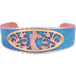 Buy angel bracelet delicately cut out in gold and copper and mounted on blue patina copper cuff bracelets