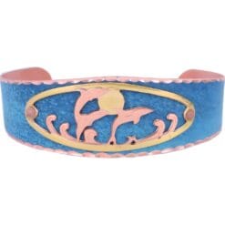 Buy gold and copper cut out dolphin bracelet embellished with blue patina copper cuff