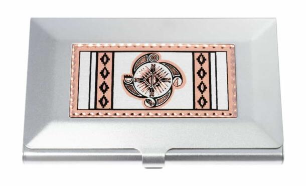 Four Elements Earth, Wind, Fire and Water Native Copper Artwork Decorated Business Card Holders