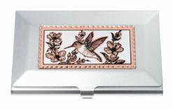 Stylish Silver Color Business Card Case Embellished with Hummingbird Copper Artwork