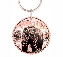 Wholesale unique copper gifts, grizzly bear keychains handmade from copper silver-plated and diamond cut to sparkle