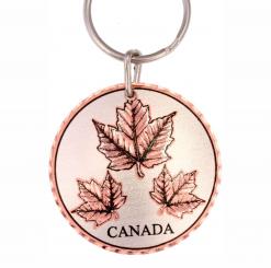 Buy maple leaves keychains handmade from copper in round shape