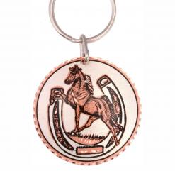 Round copper western prancing horse keychains, wholesale handmade gifts