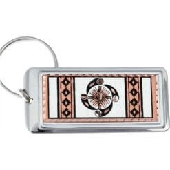 SW Native American handmade keychains, rectangular silver keychains decorated with copper artwork