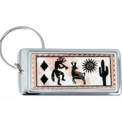 Kokopelli keychain handmade from copper embellished with a silver-plated rectangular bezel