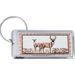 Buy whitetail deer handmade keychains, rectangular silver keychains decorated with copper artwork