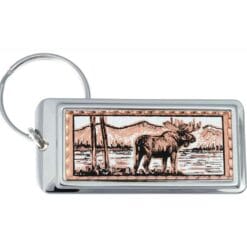 Moose keychains handmade copper artwork decorated with silver color rectangular bezel