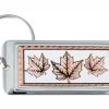 Rectangular silver-plated keychains decorated with copper maple leaves artwork Rectangular silver-plated keychains decorated with copper maple leaves artwork