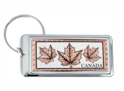 Canada maple leaves keychains handmade from copper in rectangular shape