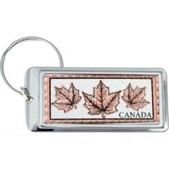 Canada maple leaves keychains handmade copper artwork decorated with silver color rectangular bezel