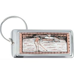 Man golfer keychain keychain handmade from copper embellished with a silver-plated rectangular bezel