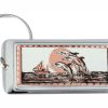 Rectangular silver-plated keychains decorated with handmade copper dolphins artwork
