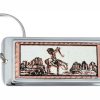 Rectangular silver plated keychains decorated with copper American Indian warrior artwork