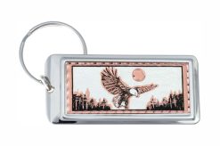 Rectangular silver plated keychains decorated with copper eagle artwork