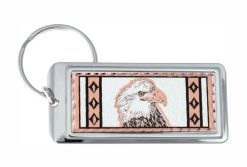 Buy bald eagle head keychain handmade from copper embellished with silver bezel
