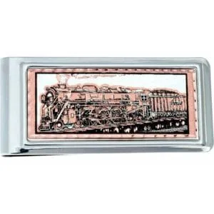 Handmade copper steam train money clip: unique gifts for men, dad, and boyfriend. Steam train copper money clip handcrafted as the best handmade jewelry gifts and unique gifts for men.