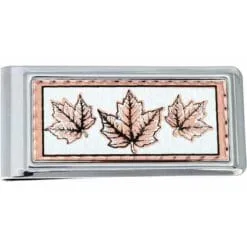 Artisan rectangular five Canadian maple leaves pure copper and silver-plated money clip