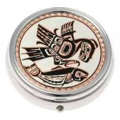 Buy Native Haida Indian Eagle and Salmon Handmade Copper Artwork Decorated Silver Color Pill Boxes