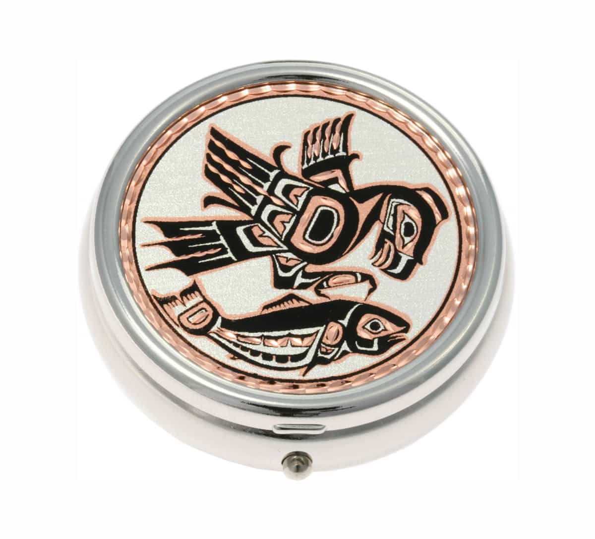 Elegant Native Haida Indian Eagle and Salmon Pill Boxes, Special Handmade Gifts for Women Elegant Native Haida Indian Eagle and Salmon Pill Boxes, Special Handmade Gifts for Women