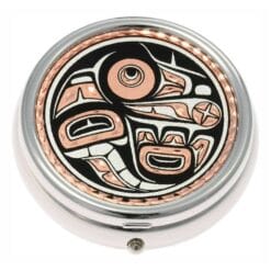 Native Haida Indian Raven Handmade Copper Artwork Decorated Silver Color Pill Boxes