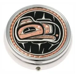 Native Haida Indian Eagle Handmade Copper Artwork Decorated Silver Color Pill Boxes