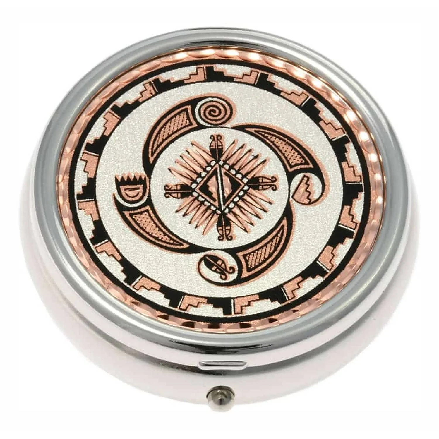Native American Four Elements Earth, Wind, Fire and Water Handmade Copper Artwork Decorated Silver Color Pill Boxes