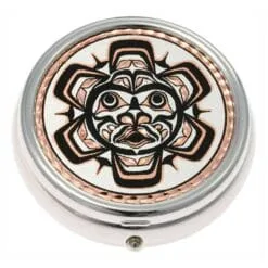 Native Haida Sun Totem Handmade Copper Artwork Decorated Silver Color Pill Boxes