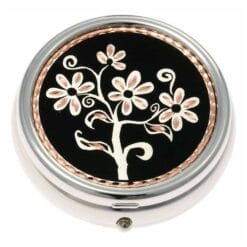 Black Patina Background Flower Copper Artwork Embellished Pill Boxes