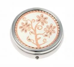 Buy Elegant Pill Boxes Handmade in Flower Design from Copper With Silver Background