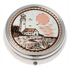 Buy silver plated decorative pill boxes embellished with lighthouse design made from copper