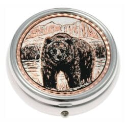 Silver Color Pill Boxes Embellished with Grizzly Bear Copper Artwork