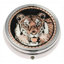 Silver Color Pill Boxes Embellished with Beautiful Tiger Copper Artwork