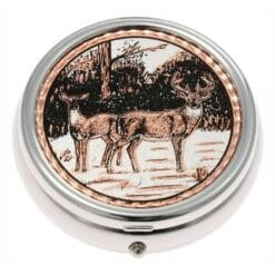 Silver Color Pill Boxes Embellished with Deer Copper Artwork