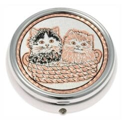 Two Cute Kittens in a Basket Handmade Copper Artwork Decorated Stylish Pill Boxes