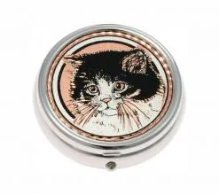 Lovely Cat Handmade Copper Artwork Decorated Silver Plated Pill Boxes