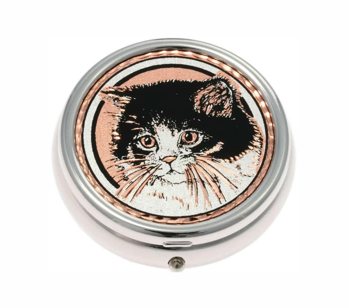 Lovely Cat Handmade Copper Artwork Decorated Silver Plated Pill Boxes Lovely Cat Handmade Copper Artwork Decorated Silver Plated Pill Boxes