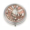 Silver Color Pill Boxes Embellished with Praying Hands Copper Artwork