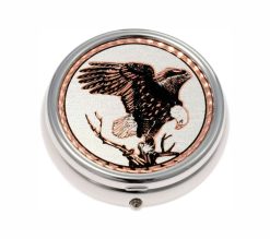 Handmade Copper American Eagle Artwork Decorated Silver Color Pill Boxes