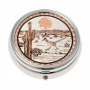 Wholesale Handmade Copper Desert Scene and Roadrunner Artwork Decorated Silver Color Pill Boxes